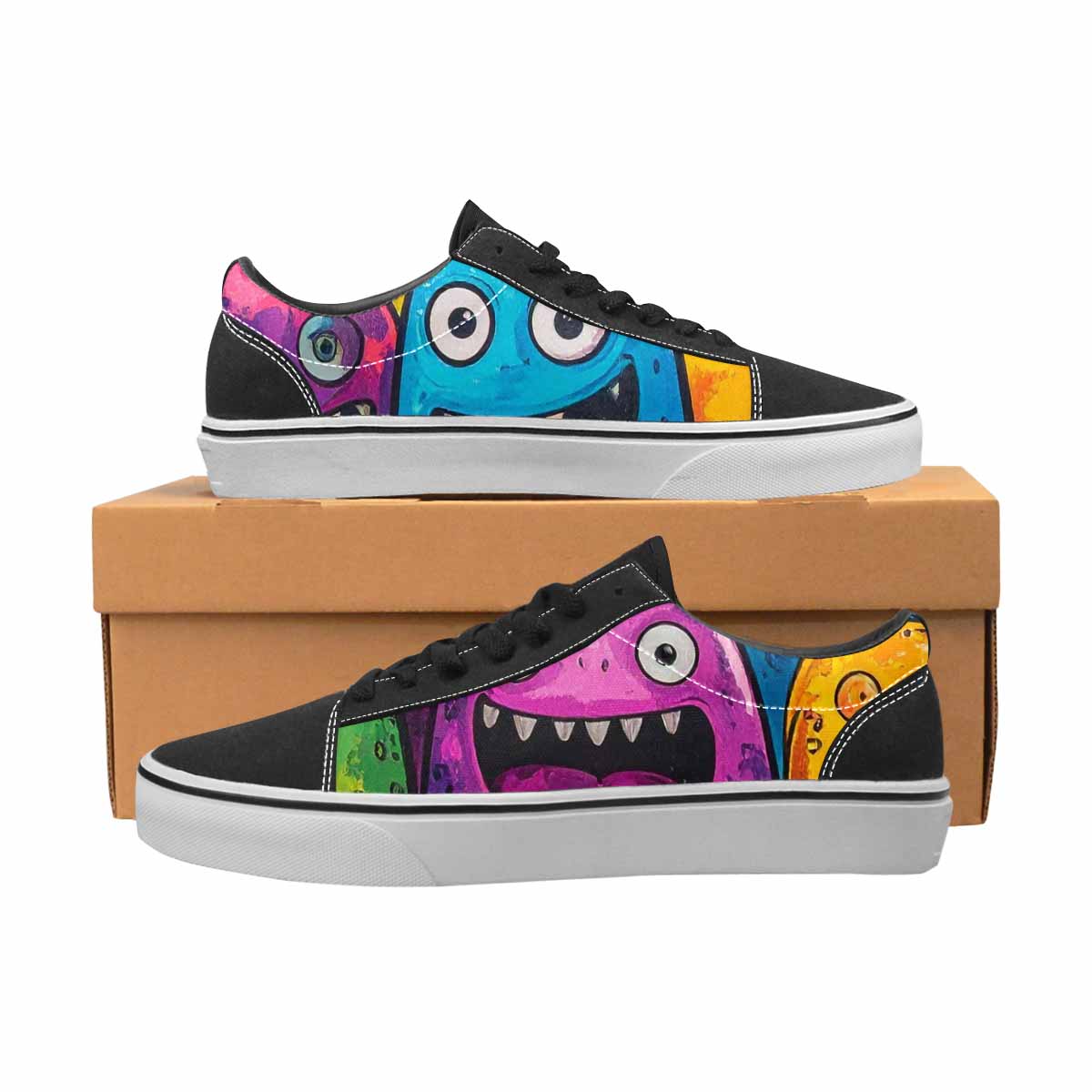 WOMEN'S Goofy Cartoon Monster Canvas Lace-Up Neon Fantasy Custom Shoes