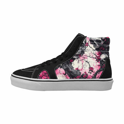 WOMEN'S Skulls Black & Pink Ink High Top Canvas Bold Print Cottagecore Custom Print Sneakers