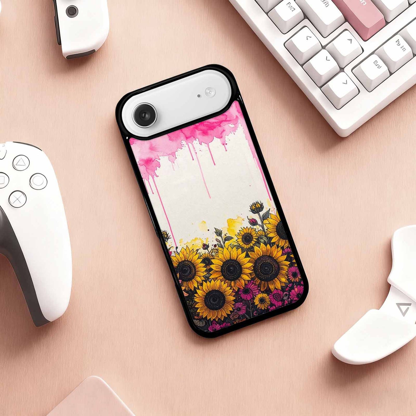 iPhone 17 Air Case — Sunflower Burst Black Pink Ink Floral, Custom Made Phone Cover