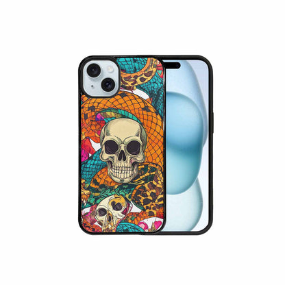 iPhone 15 Plus Case — Snake Print Skull, Original Design Phone Case