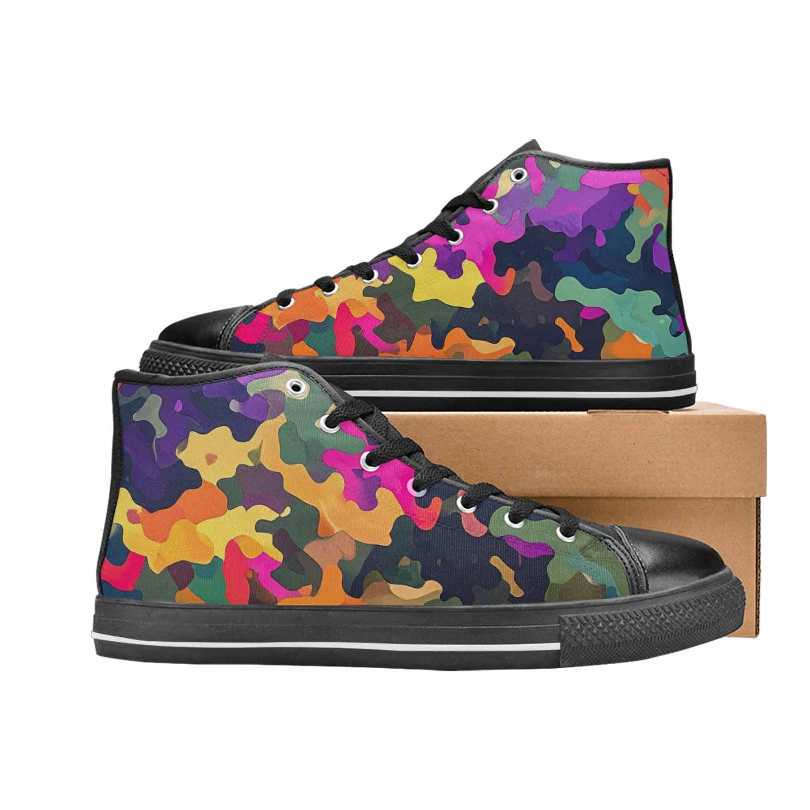 MEN'S Military Camouflage Blotch High Top Canvas Wallpaper Art Shoes