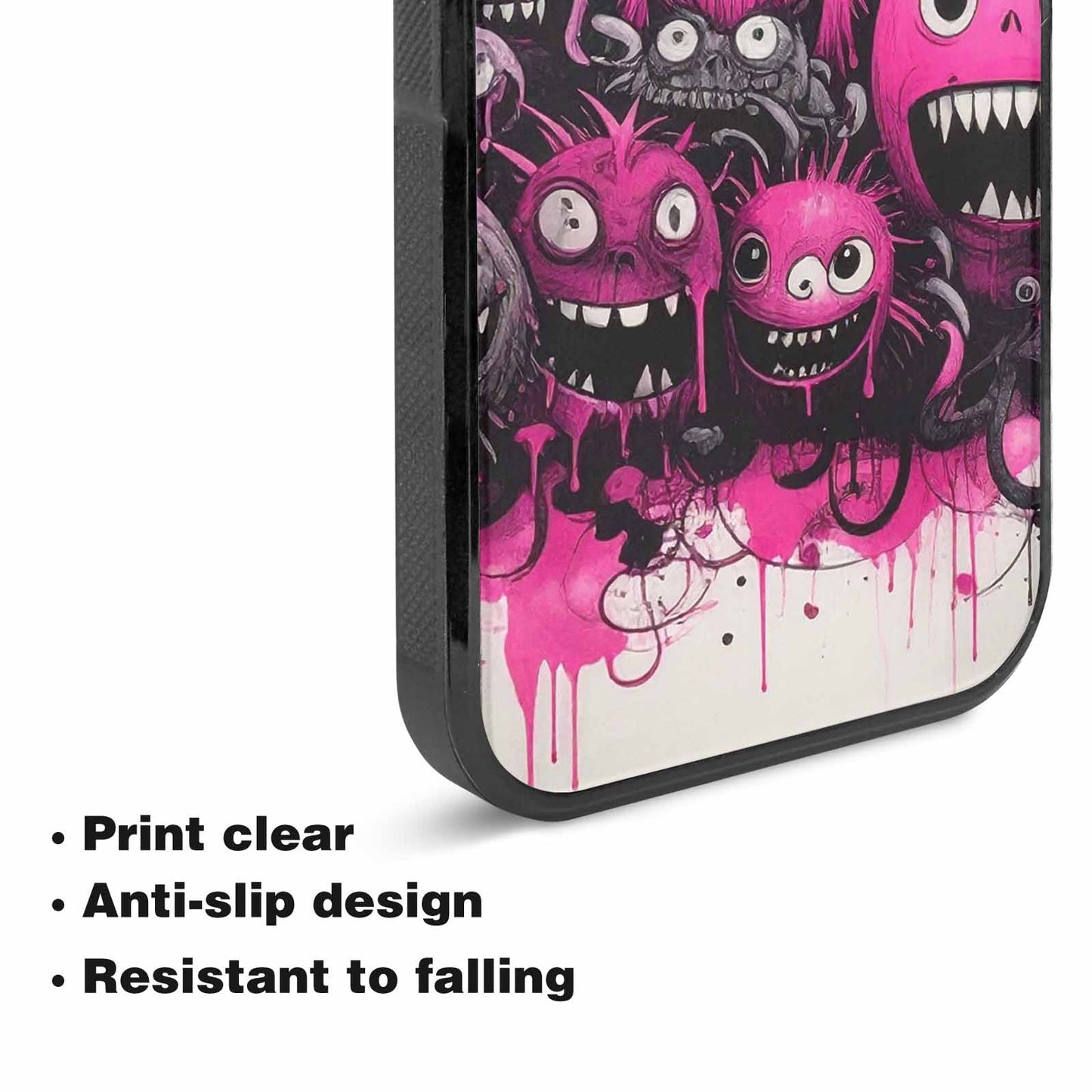iPhone 15 Plus Case — Monsters General Black Pink Ink Cartoon, Custom Art Phone Cover