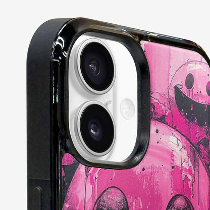 iPhone 16 Plus Case — Melting Moon Smiley Black Pink Ink, Custom Made Phone Cover