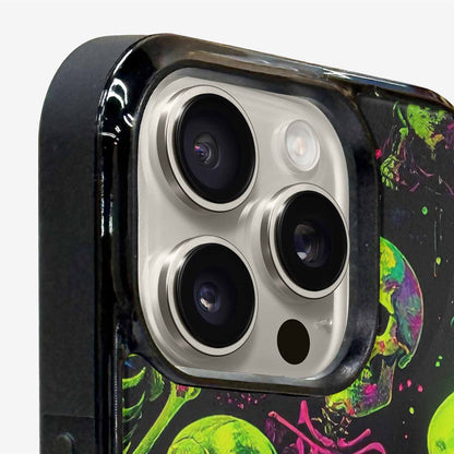 iPhone 16 Pro Case — Skeletons Neon Green Glow Skeletons Pattern, Custom Printed Phone Case