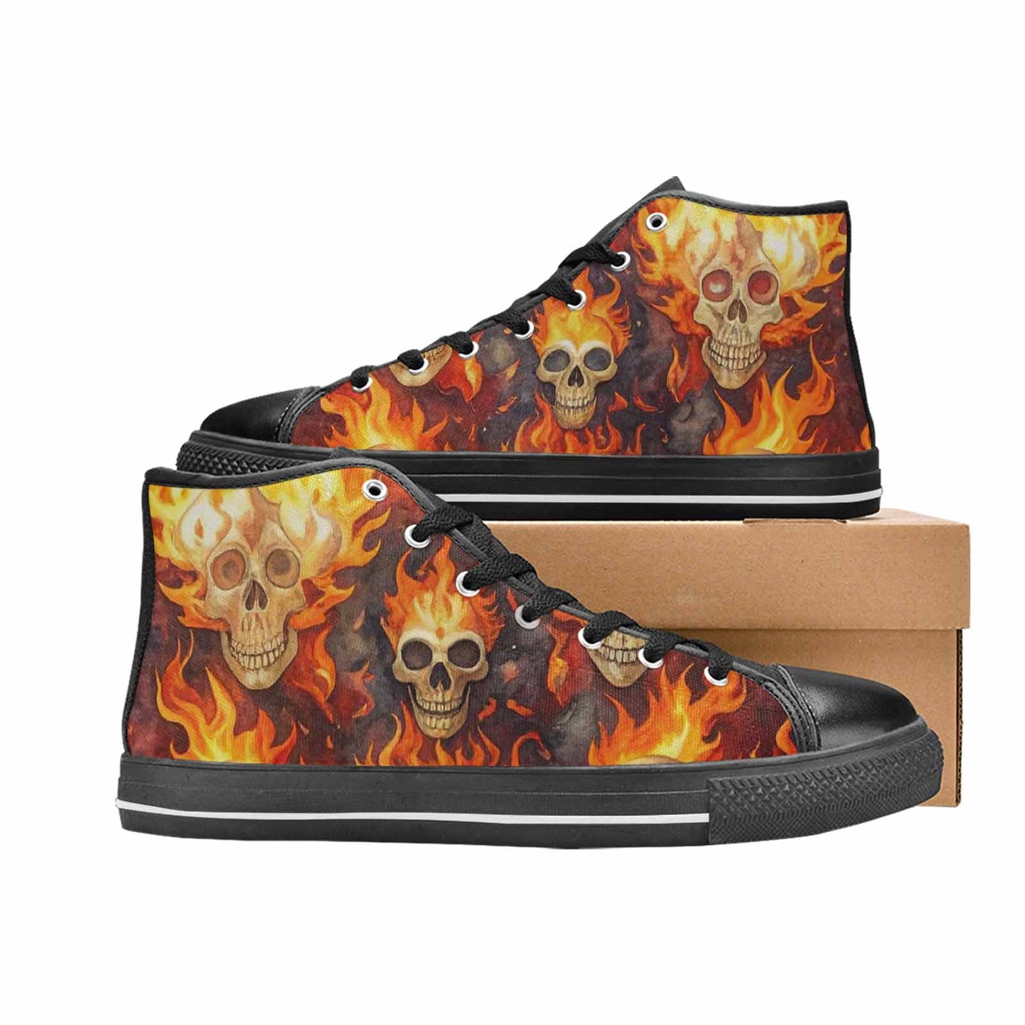 WOMEN'S Skulls - Flaming High Top Canvas Vivid Sneakers