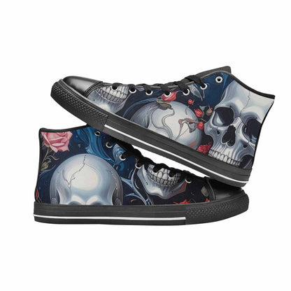 MEN'S Skulls Roses Chrome Airbrush High Top Canvas Grunge Custom Shoes