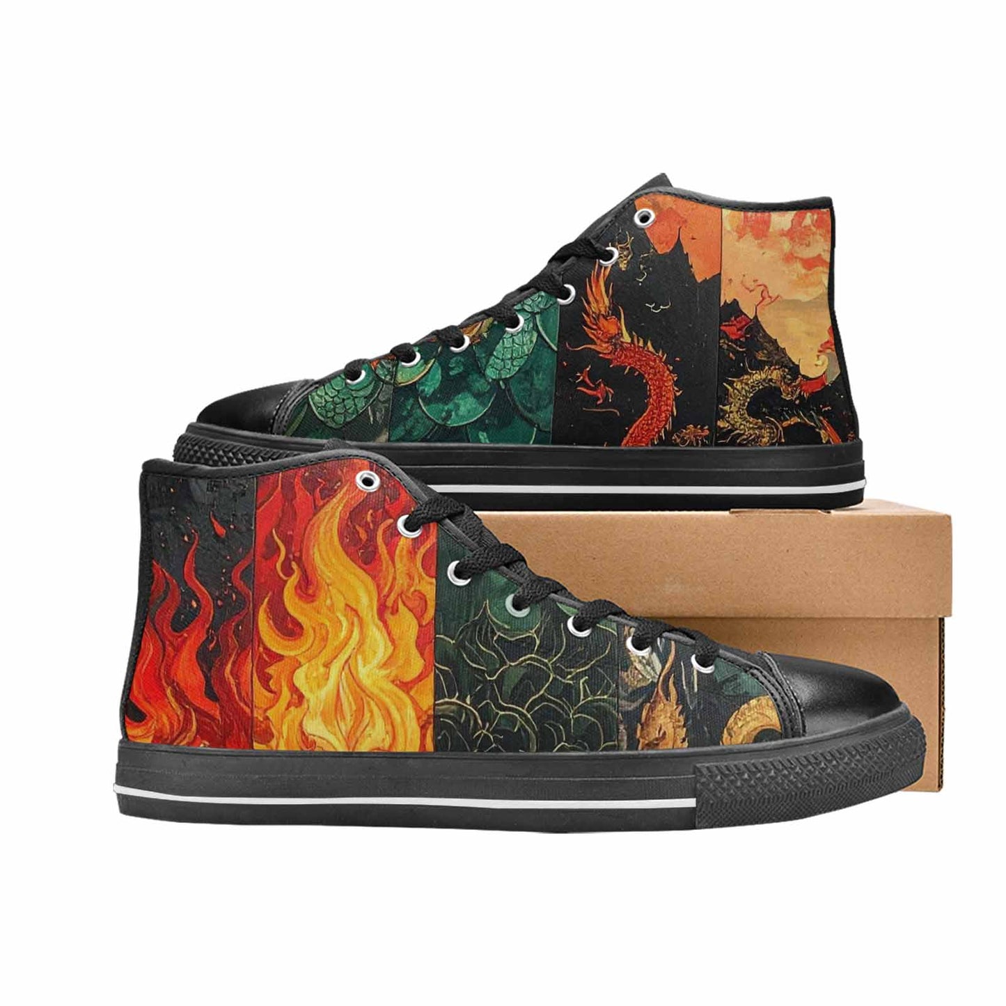 WOMEN'S Dragon Scale Fantasy High Top Canvas Wallpaper Art Custom Sneakers