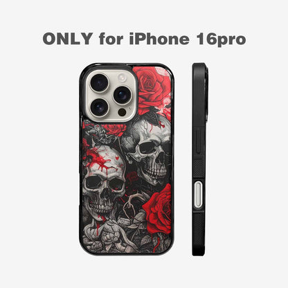 iPhone 16 Pro Case — Skull And Roses Black Red Ink, Custom Made Phone Cover