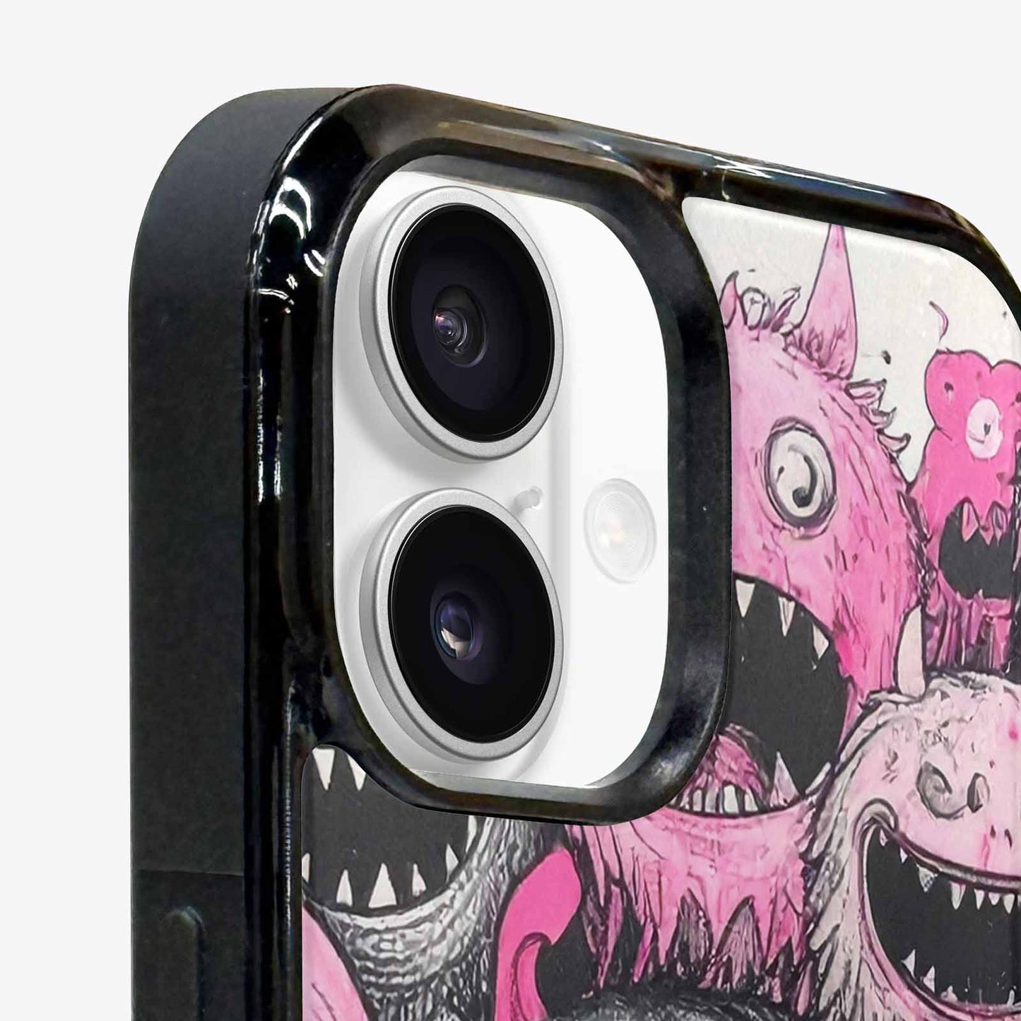 iPhone 16 Plus Case — Monsters General Black Pink Ink Cartoon, Custom Printed Phone Case