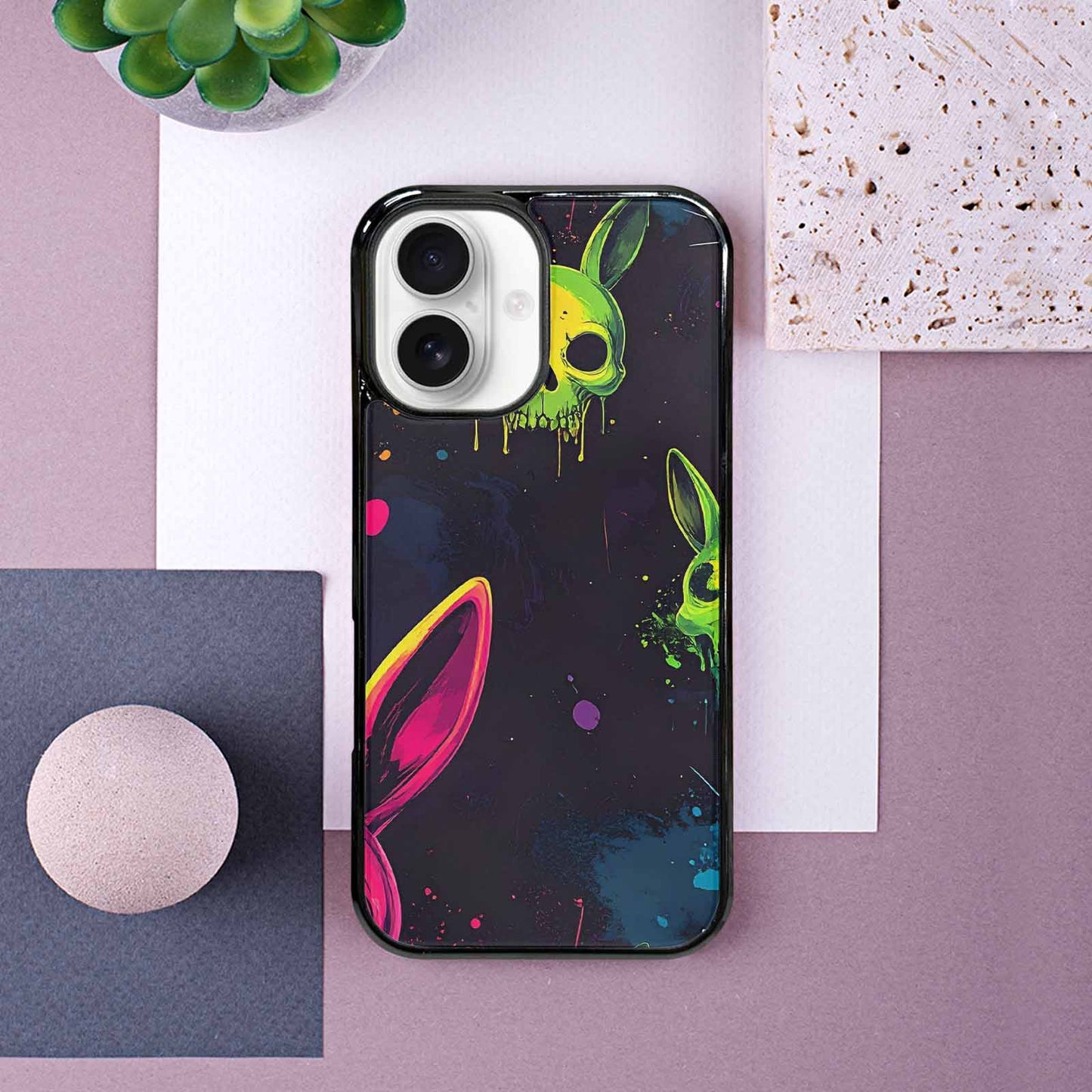 iPhone 16 Case — Radioactive Ghost Bunny Skull Sm, Original Design Phone Case