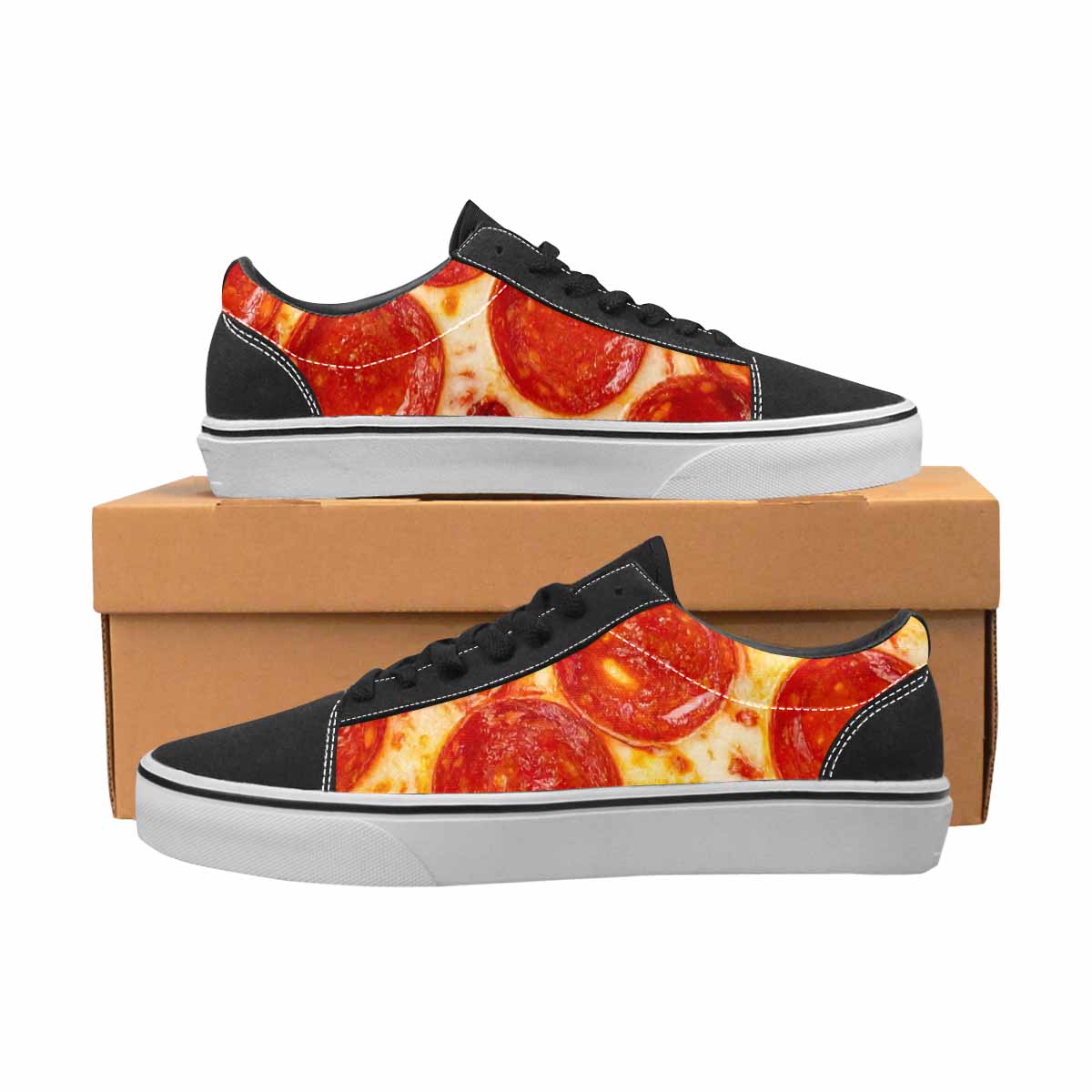 WOMEN'S Pepperoni Pizza Print Canvas Lace-Up Wallpaper Art Custom Sneakers