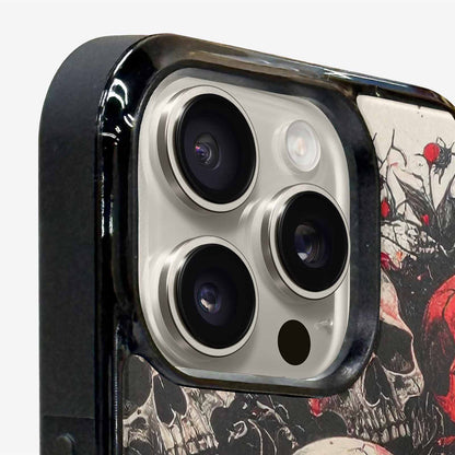 iPhone 16 Pro Case — Skull And Roses Black Red Ink, Custom Designed Case Cover