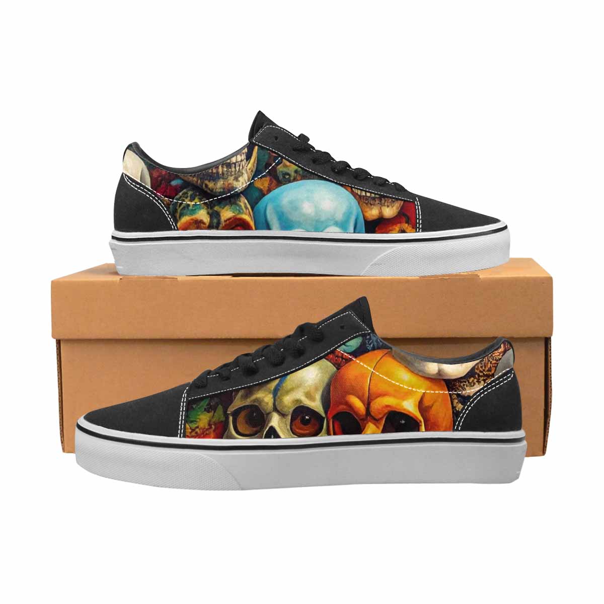 WOMEN'S Skulls × Animal Print Lace-Up Canvas Kaleidoscope Sneakers