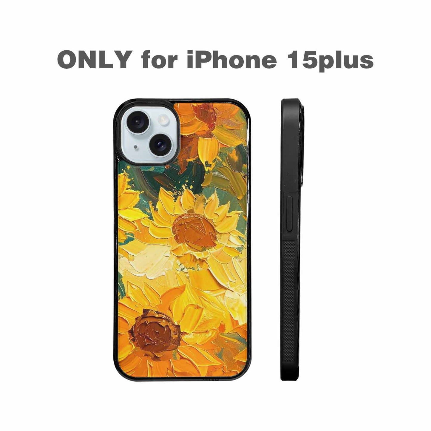 iPhone 15 Plus Case — Impressionist Sunflower Brushstroke Pattern Hundreds Of, Custom Art Phone Cover