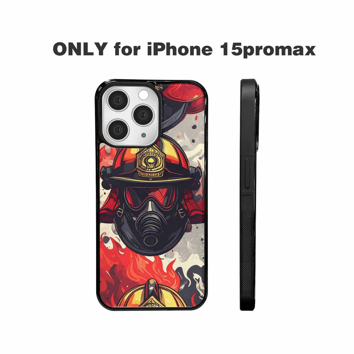 iPhone 15 Pro Max Case — Firefighter Pattern Flames Axes Helmets Seamless, Custom Art Phone Cover
