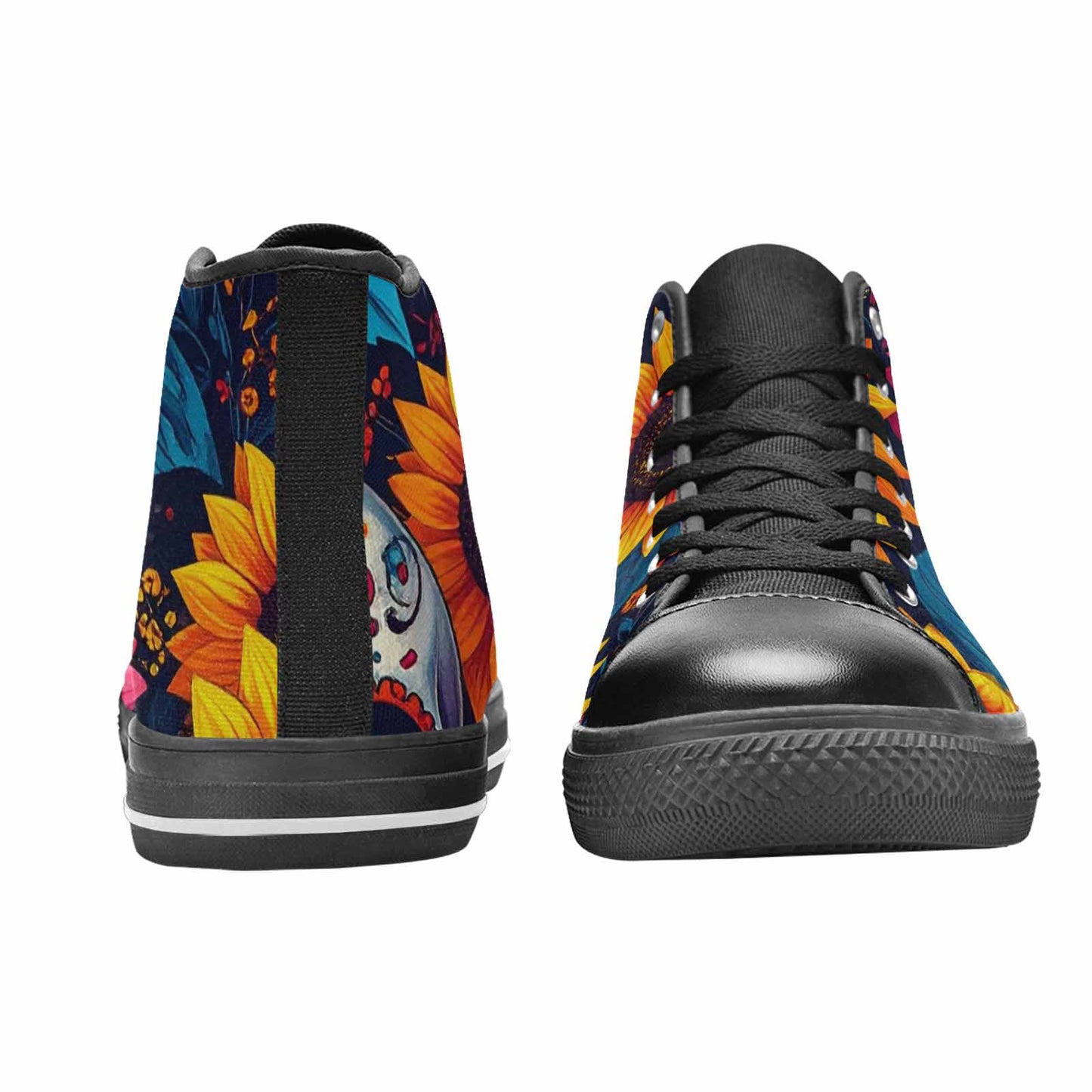 MEN'S Sunflower Skulls Print High Top Canvas Wallpaper Art Sneakers