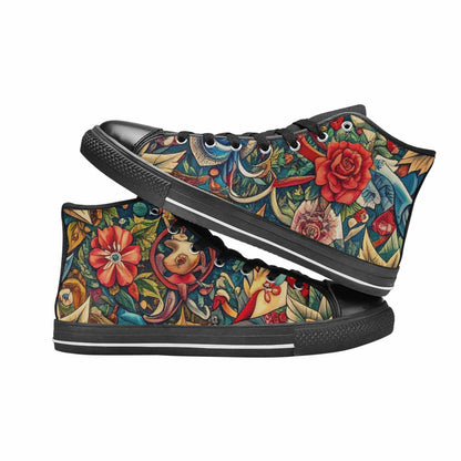 WOMEN'S Old School Tattoo High Top Canvas Wallpaper Art Sneakers