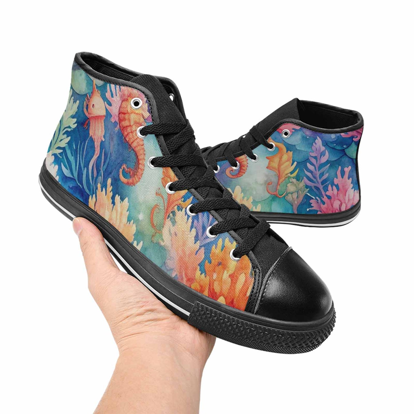WOMEN'S Fish Scale Coral High Top Canvas Neon Fantasy Sneakers