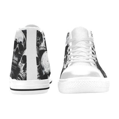 WOMEN'S Aggressive Comic Skull Black High Top Canvas Cottagecore Custom Sneakers