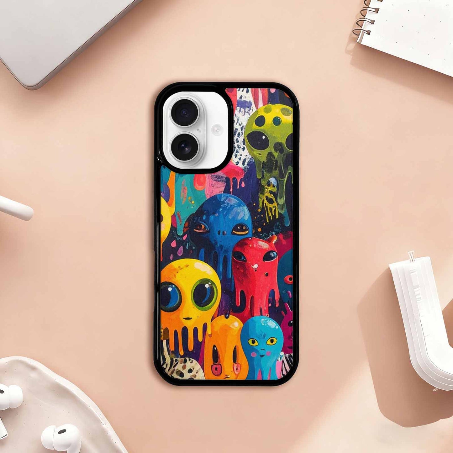 iPhone 17 Case — Melting Aliens Pattern Alien Scifi, Custom Print Case Cover