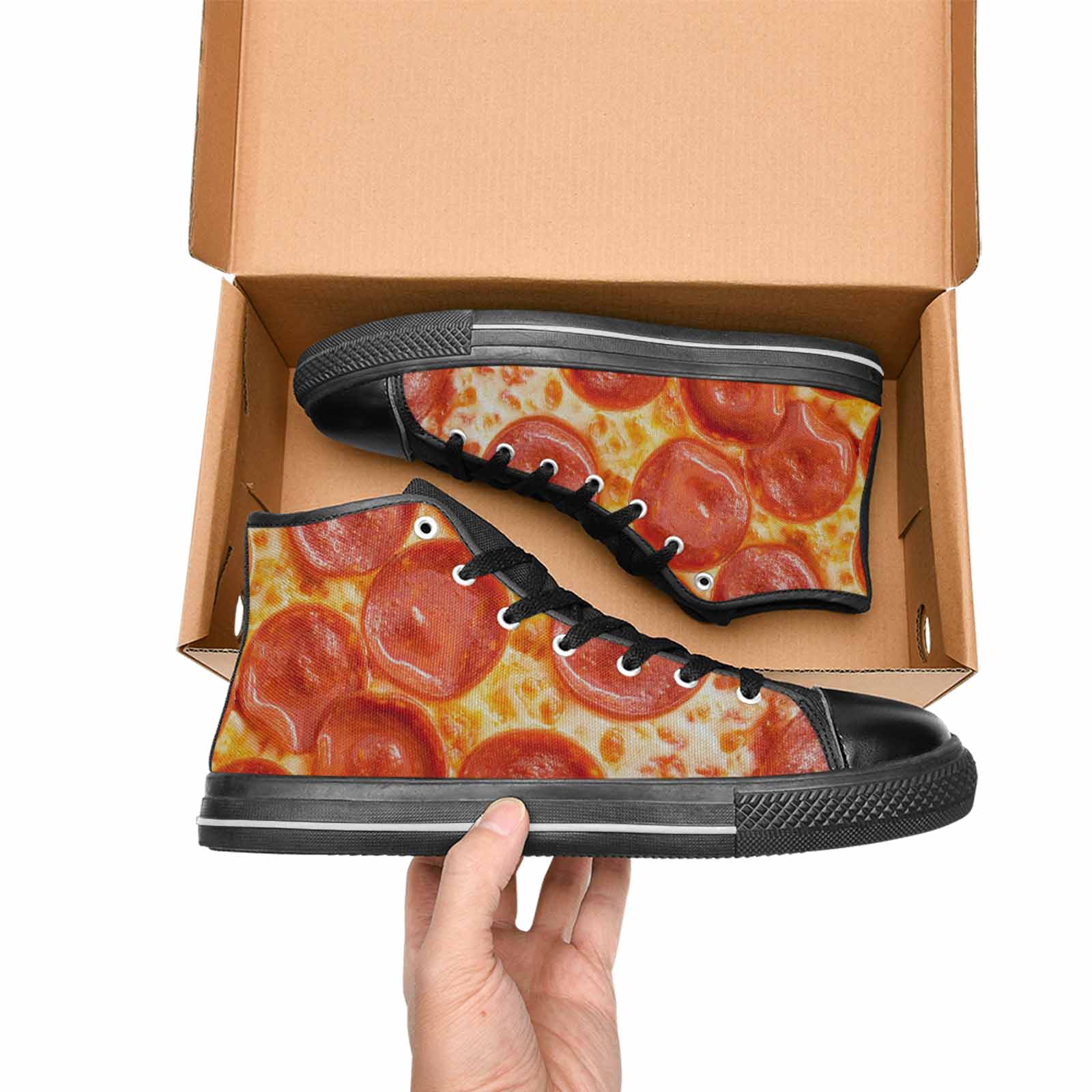 WOMEN'S Pepperoni Pizza Print High Top Canvas Grunge Custom Sneakers