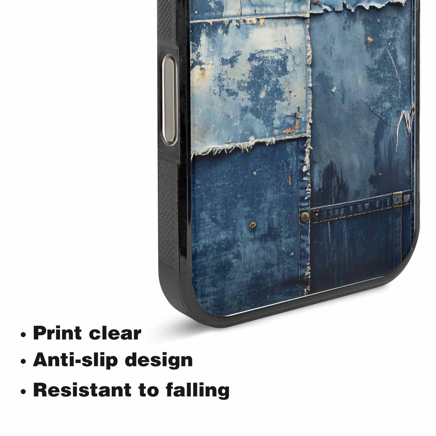 iPhone 15 Pro Max Case — Denim Distressed Textures Print Edge To, Custom Made Phone Cover