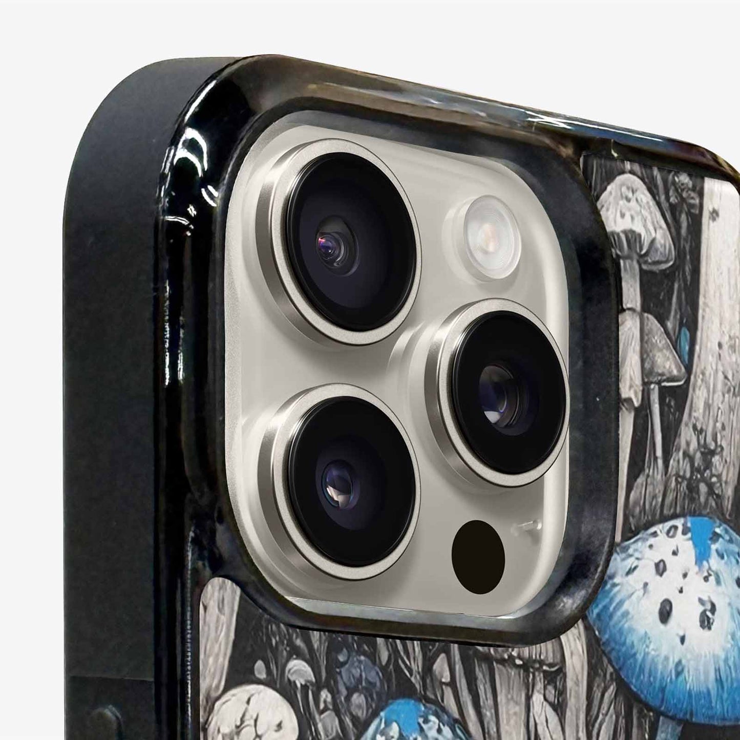 iPhone 15 Pro Max Case — Mushrooms General Black Blue Ink Mushrooms, Custom Made Phone Cover