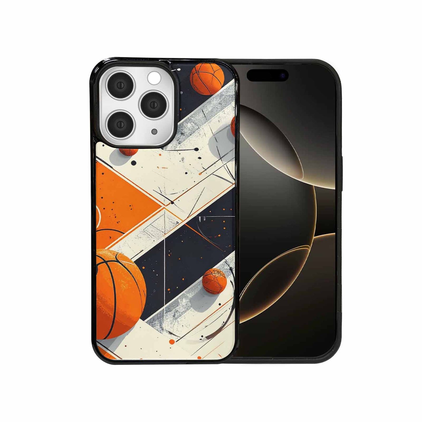 iPhone 15 Pro Max Case — Basketball Pattern Court Lines And Balls, Personalized Phone Case