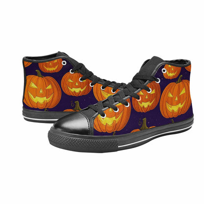 MEN'S Halloween Jackolantern Purple Sky High Top Canvas Neon Fantasy Sneakers