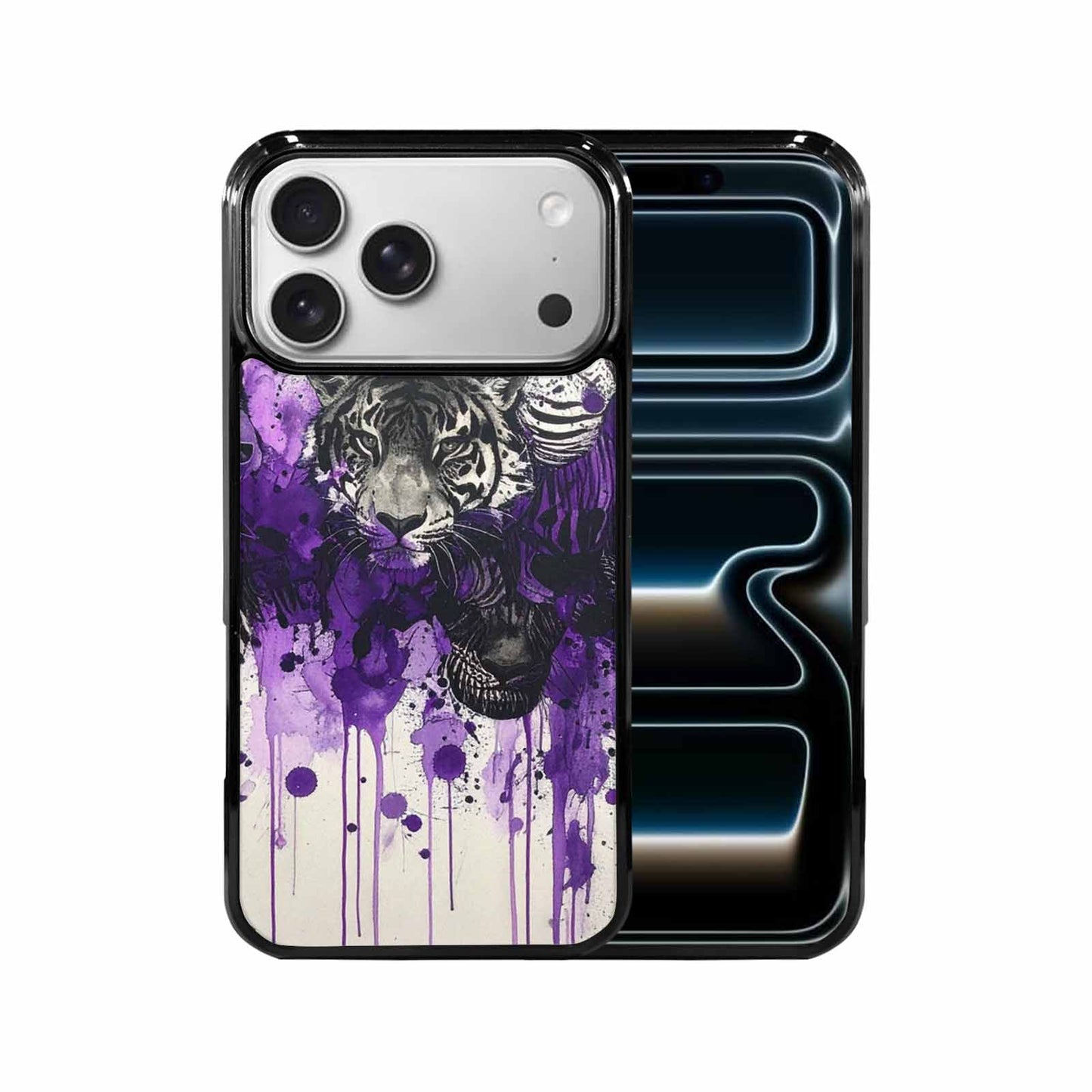 iPhone 17 Pro Max Case — Black &amp; Purple Ink Animal Print, Personalized Phone Case
