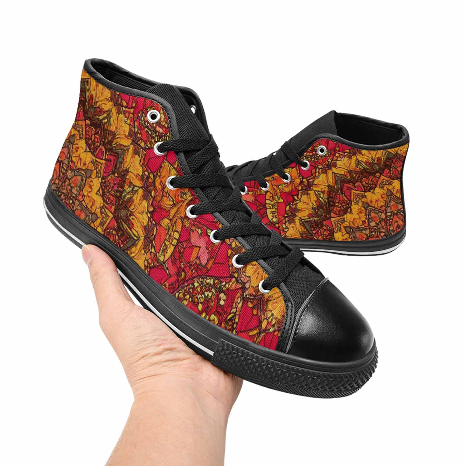 MEN'S Mandala Lions High Top Canvas Grunge Custom Sneakers