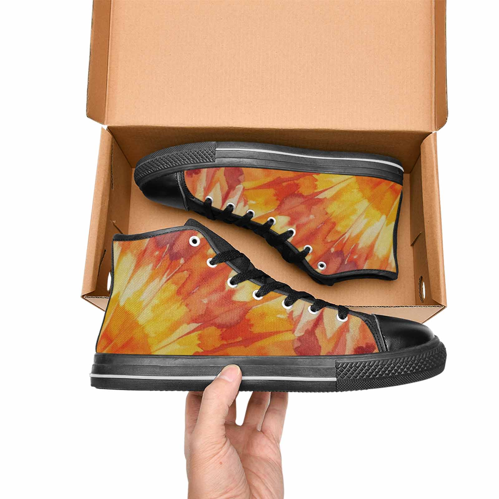 MEN'S Tie Dye Sunburst Rays High Top Canvas Dark Academia Custom Shoes