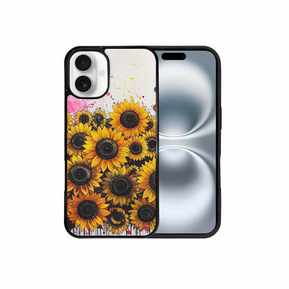 iPhone 16 Plus Case — Sunflower Burst Black Pink Ink Sunflowers, Custom Art Phone Cover