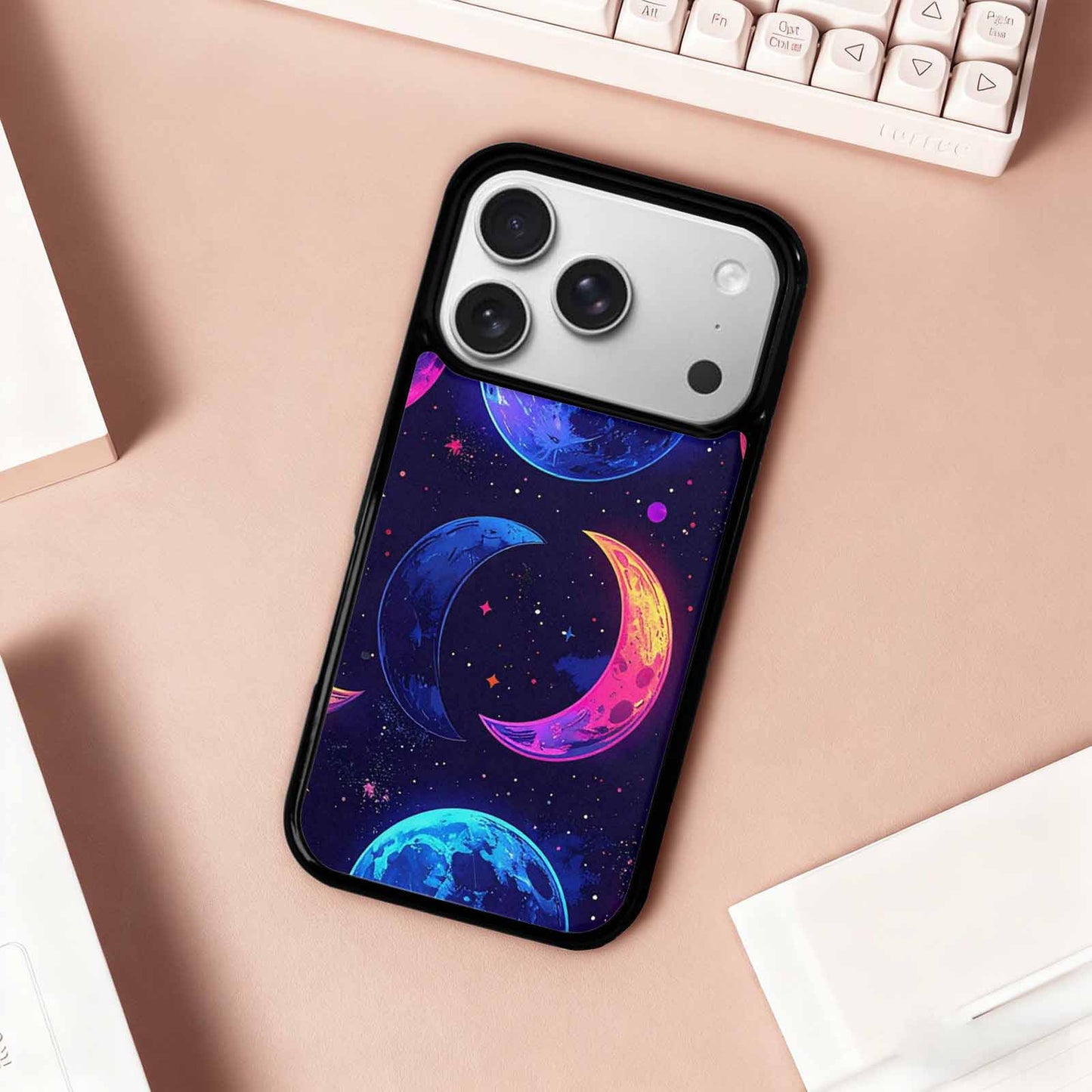 iPhone 17 Pro Case — Neon Winter Moon Seamless Cartoon Cute, Custom Print Case Cover