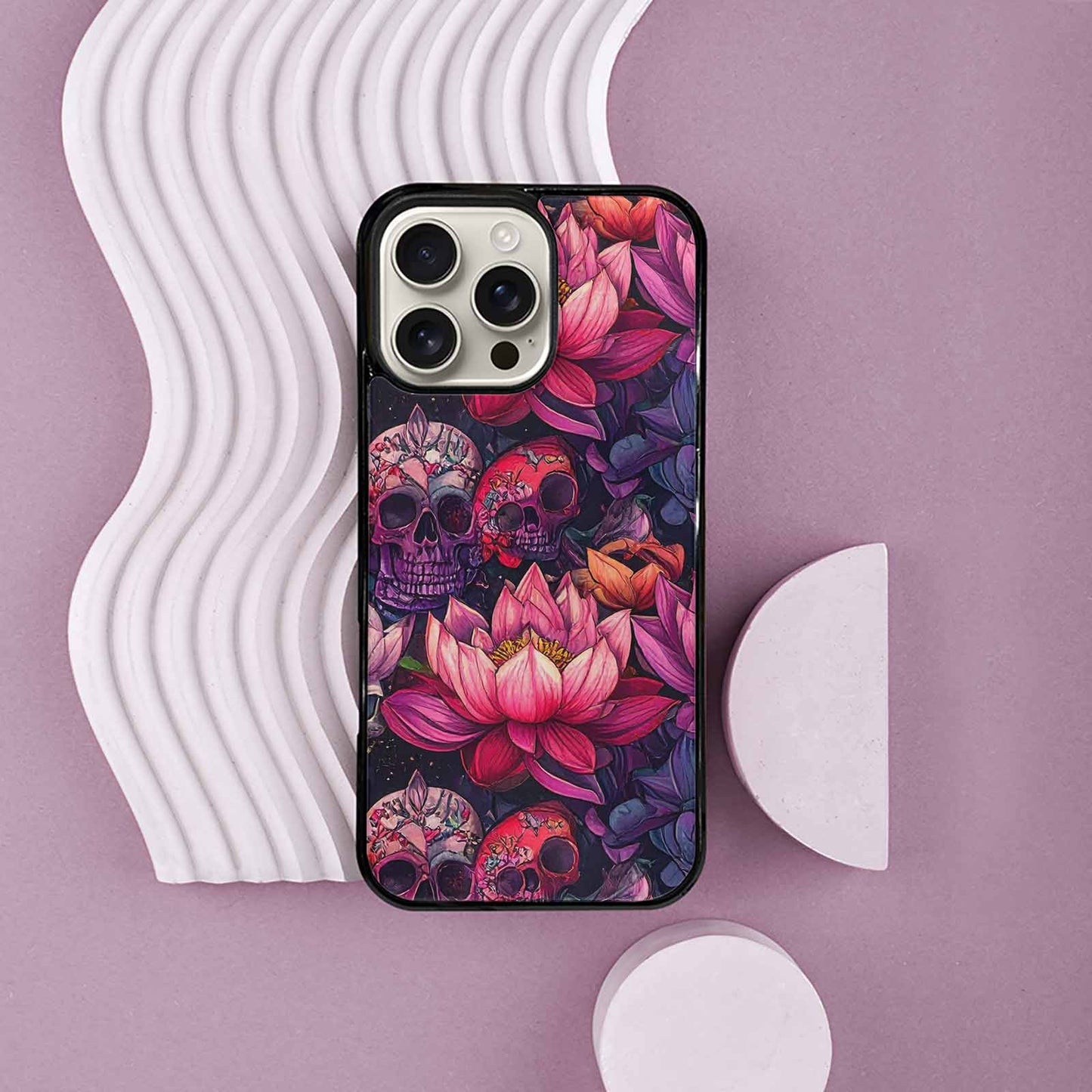 iPhone 16 Pro Max Case — Lotus Skulls, Custom Made Phone Cover