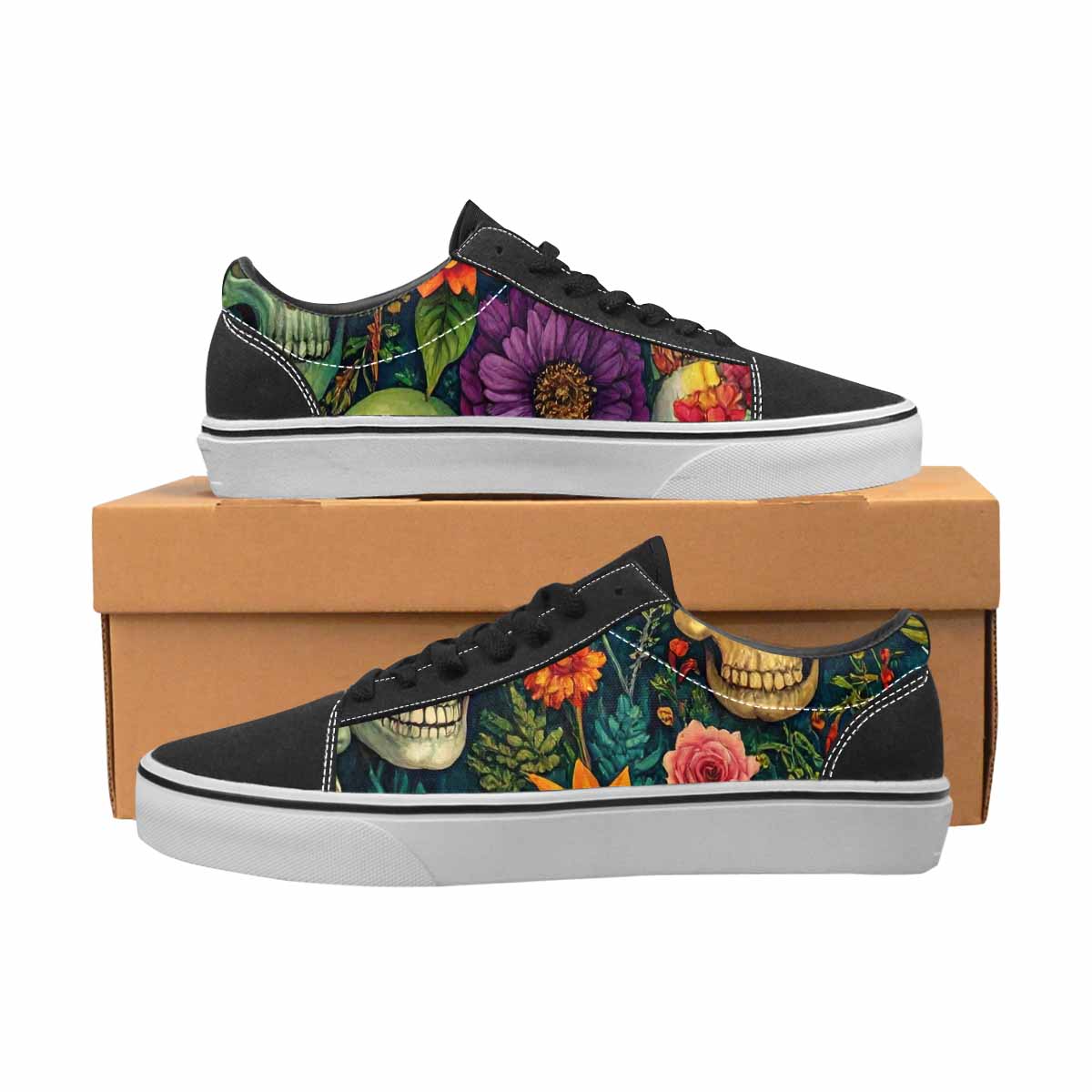 WOMEN'S Skulls  Botanical Skulls Lace-Up Canvas Cottagecore Sneakers