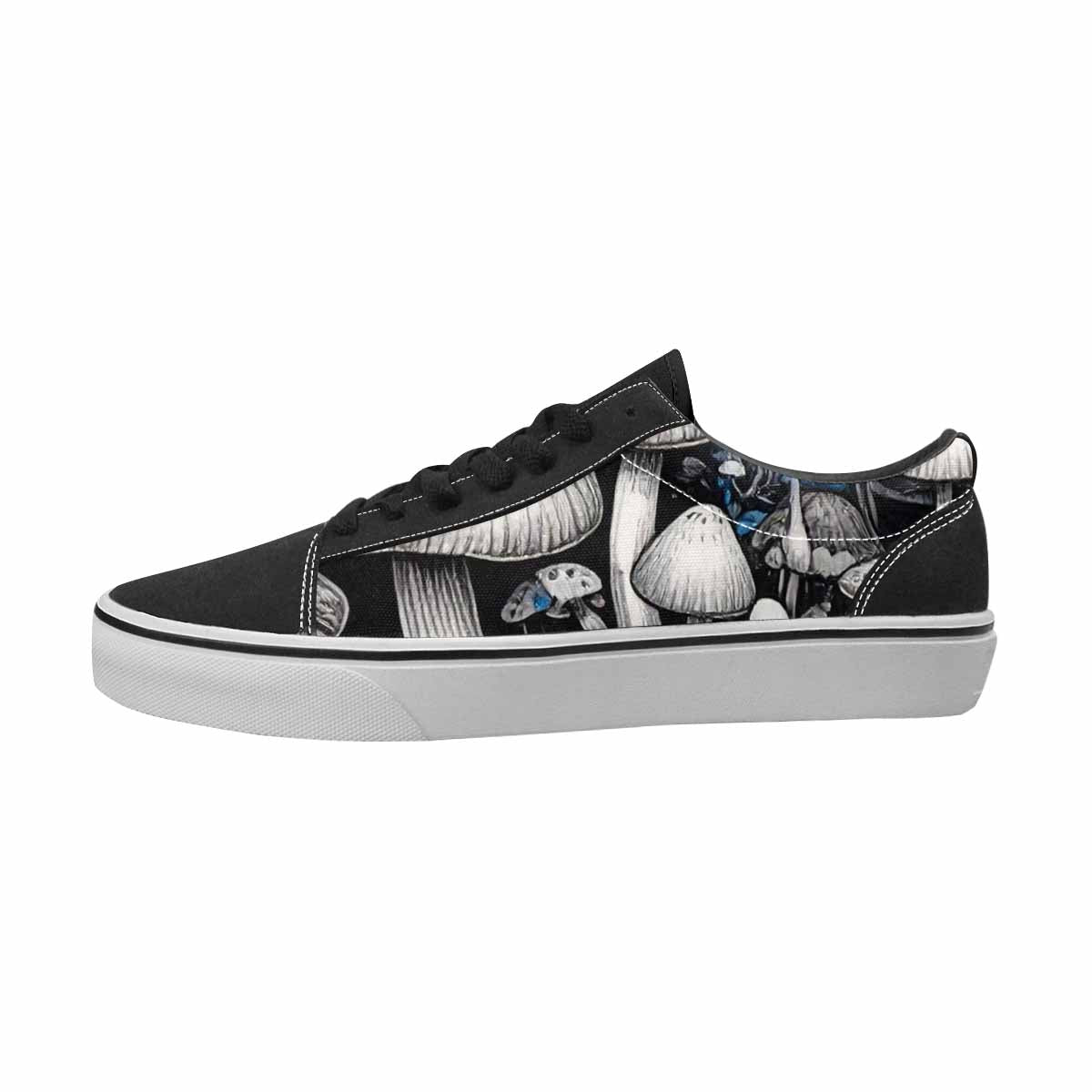 MEN'S Mushrooms Black & Blue Ink Canvas Original Design Kaleidoscope Custom Canvas Shoes
