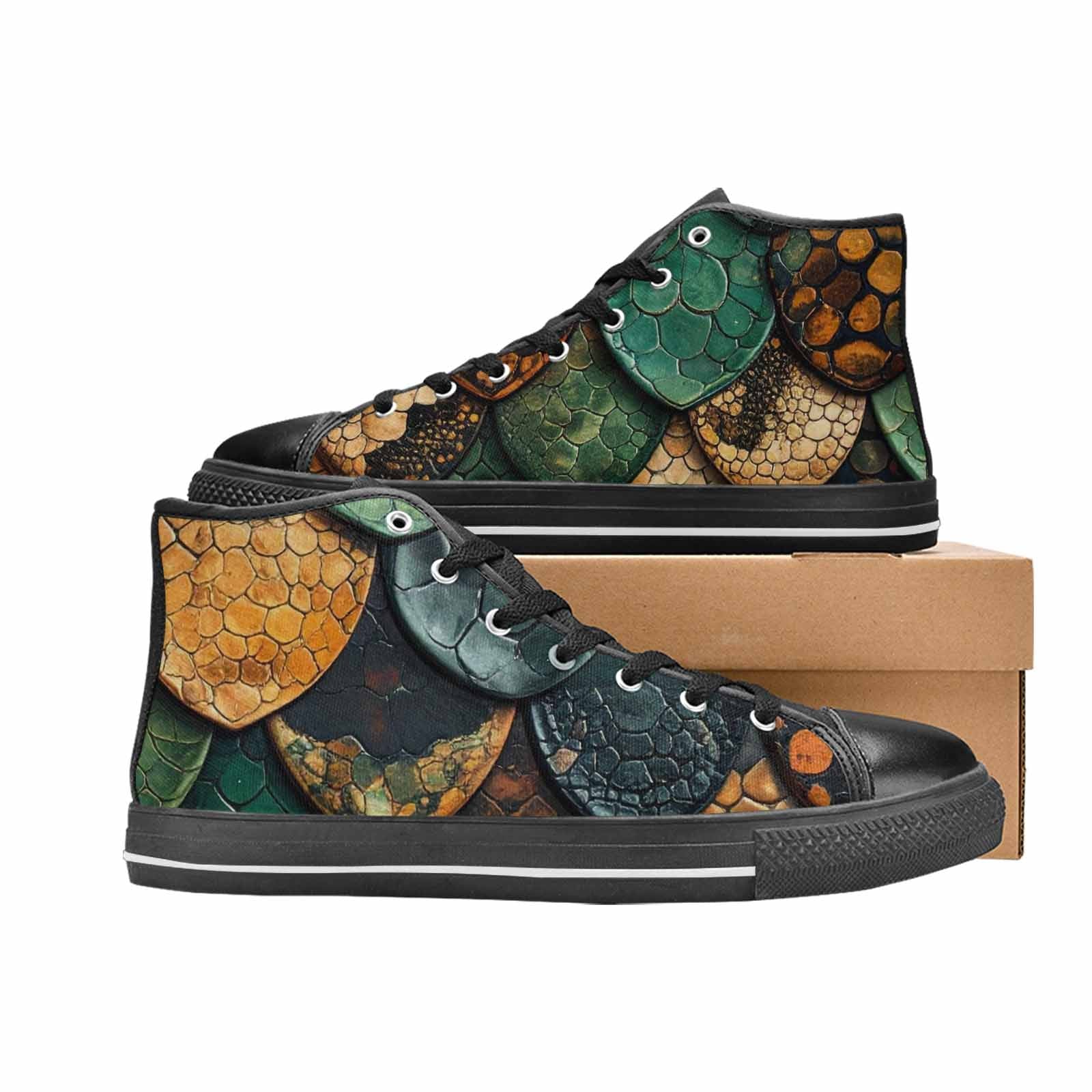 MEN'S Snake Skin Reptile High Top Canvas Wallpaper Art Shoes