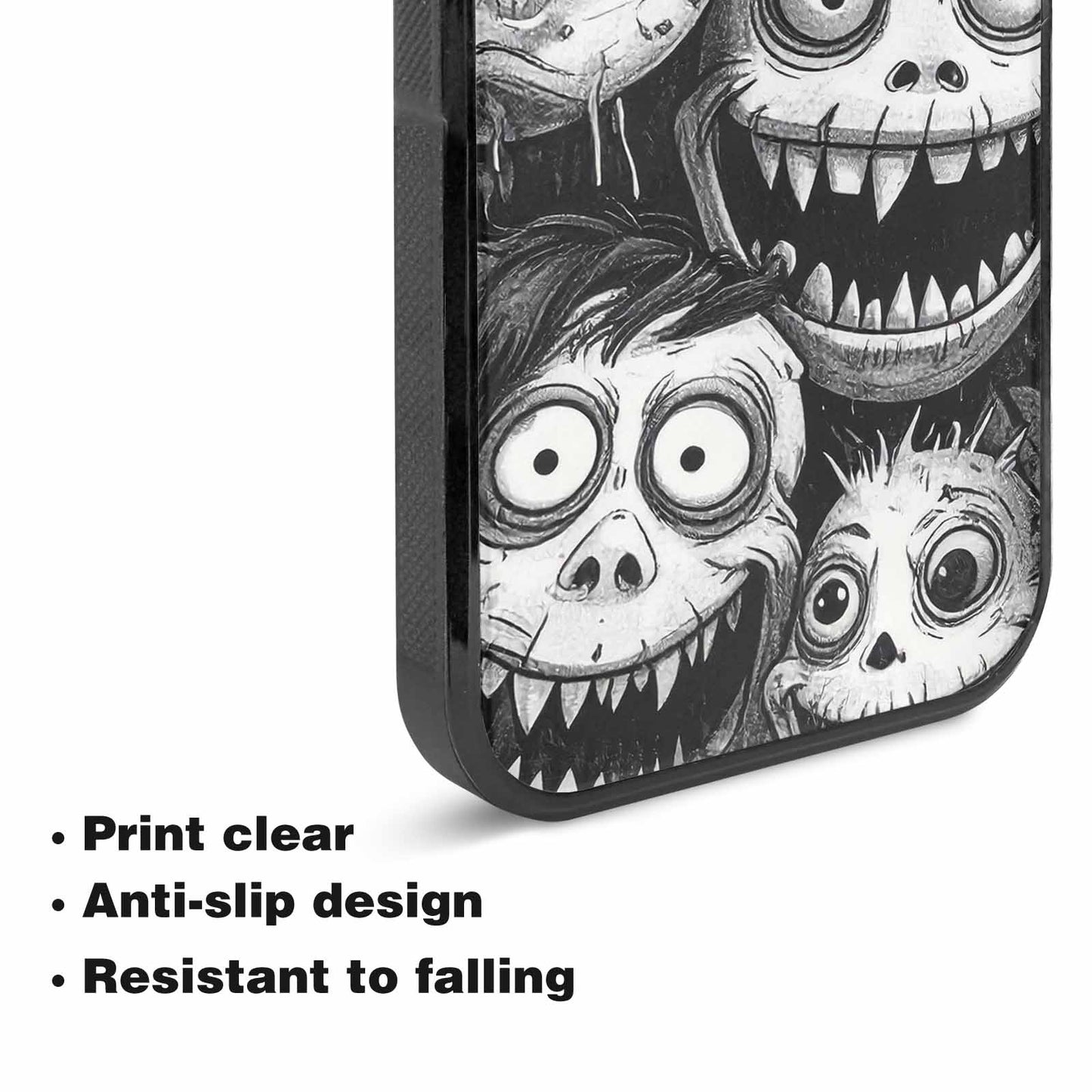 iPhone 15 Case — Black And White Monster Face Collage, Custom Phone Case