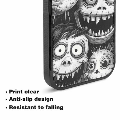iPhone 15 Case — Black And White Monster Face Collage, Custom Phone Case