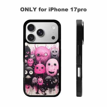 iPhone 17 Pro Case — Black Pink Ink Monsters General Cartoon, Custom Printed Phone Case