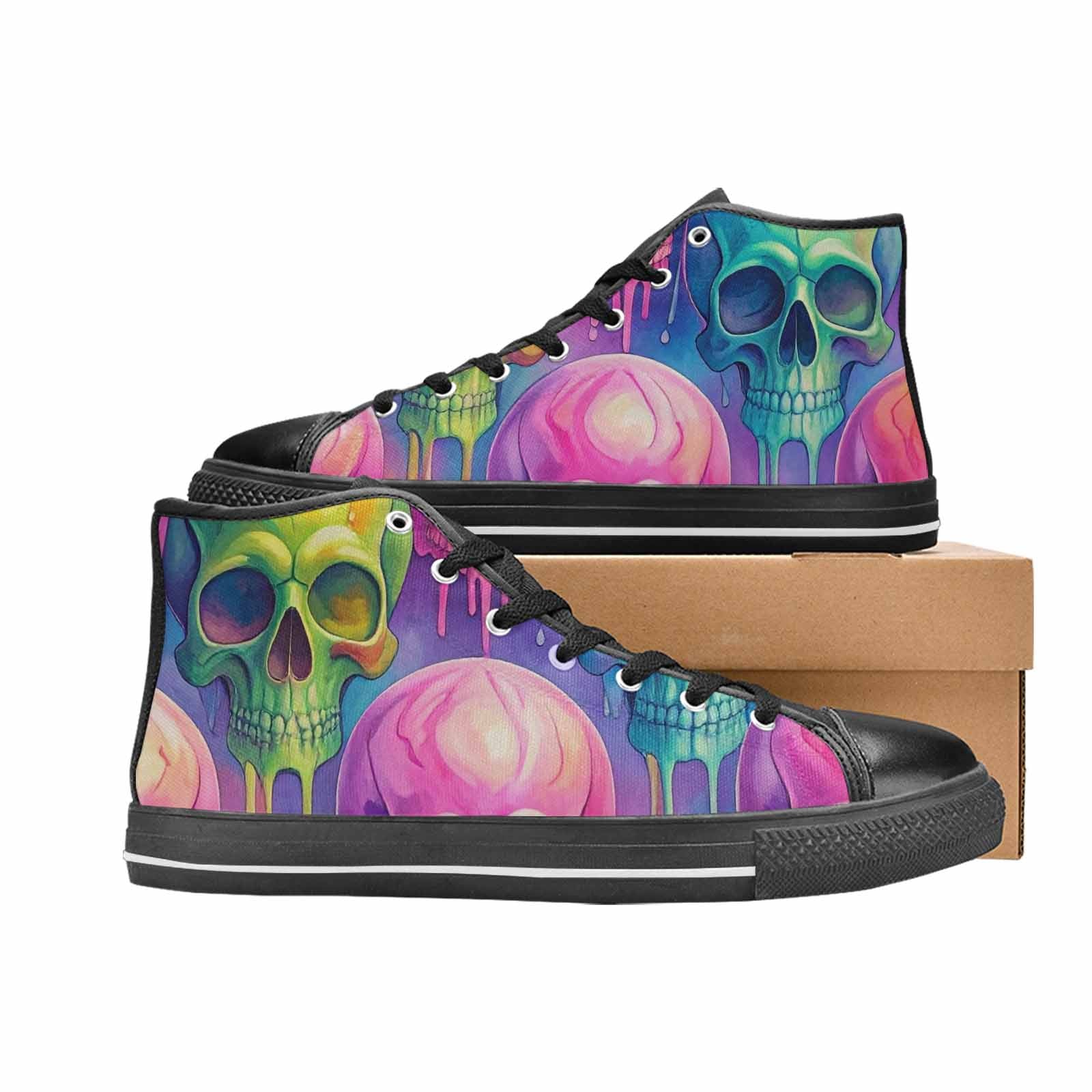 WOMEN'S Candy Color Dripping Skulls High Top Canvas Surreal Shoes