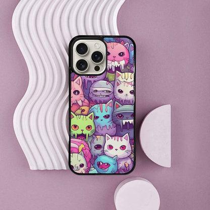 iPhone 16 Pro Max Case — Pastel Gore Cat Character Pattern Hundreds, Custom Art Phone Cover