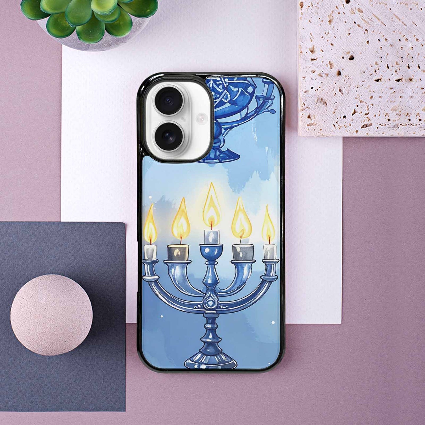 iPhone 16 Case — Hanukkah Menorah Pattern Seamless Repeat Jewish, Custom Art Phone Cover