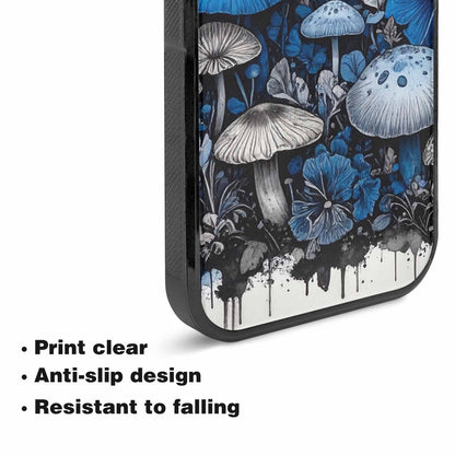 iPhone 15 Plus Case — Mushrooms General Black Blue Ink Mushrooms, Custom Designed Case Cover
