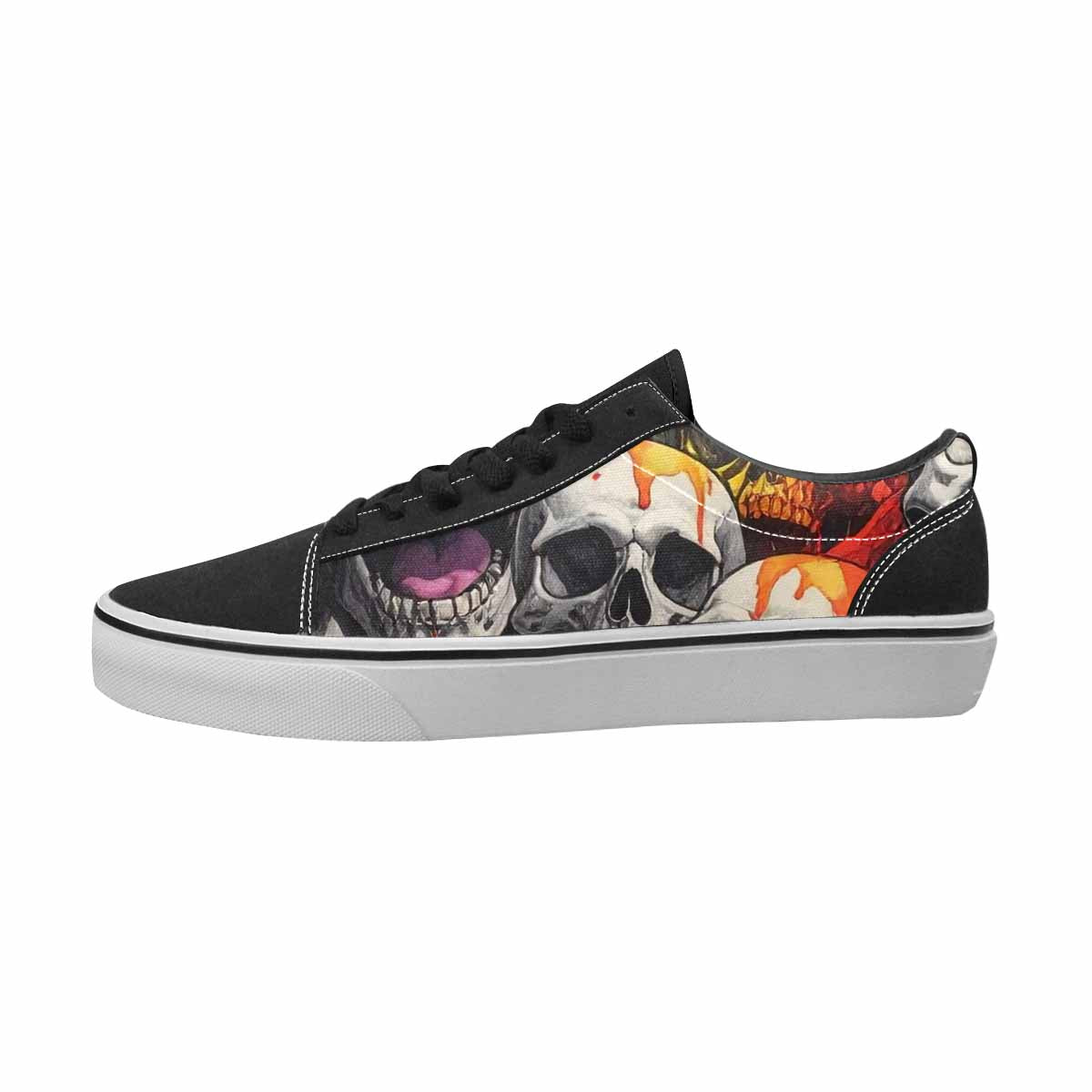 WOMEN'S Skulls Black & Red Ink Canvas Made To Order Y2K Custom Canvas Shoes
