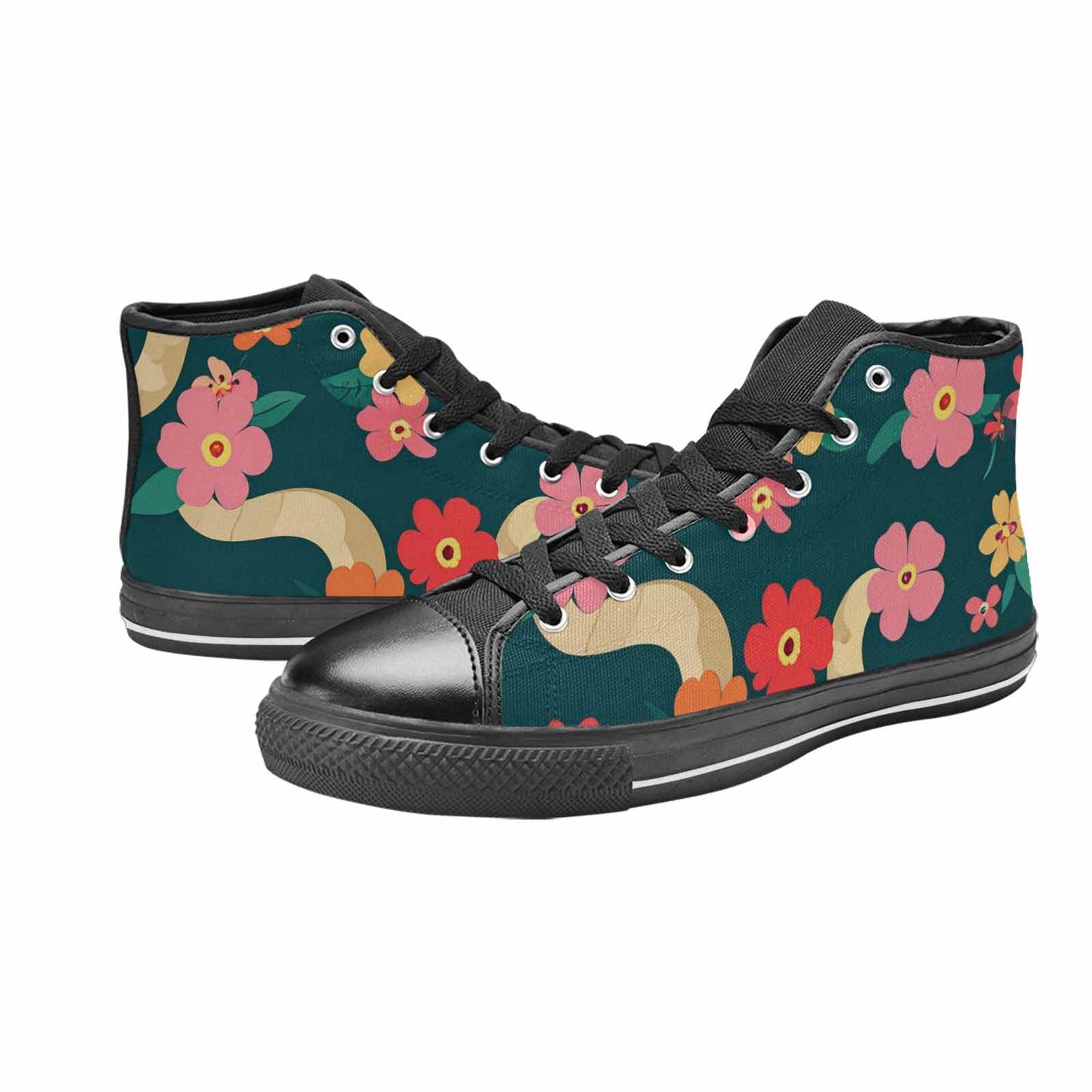 MEN'S Floral Snake Print High Top Canvas Neon Fantasy Custom Shoes