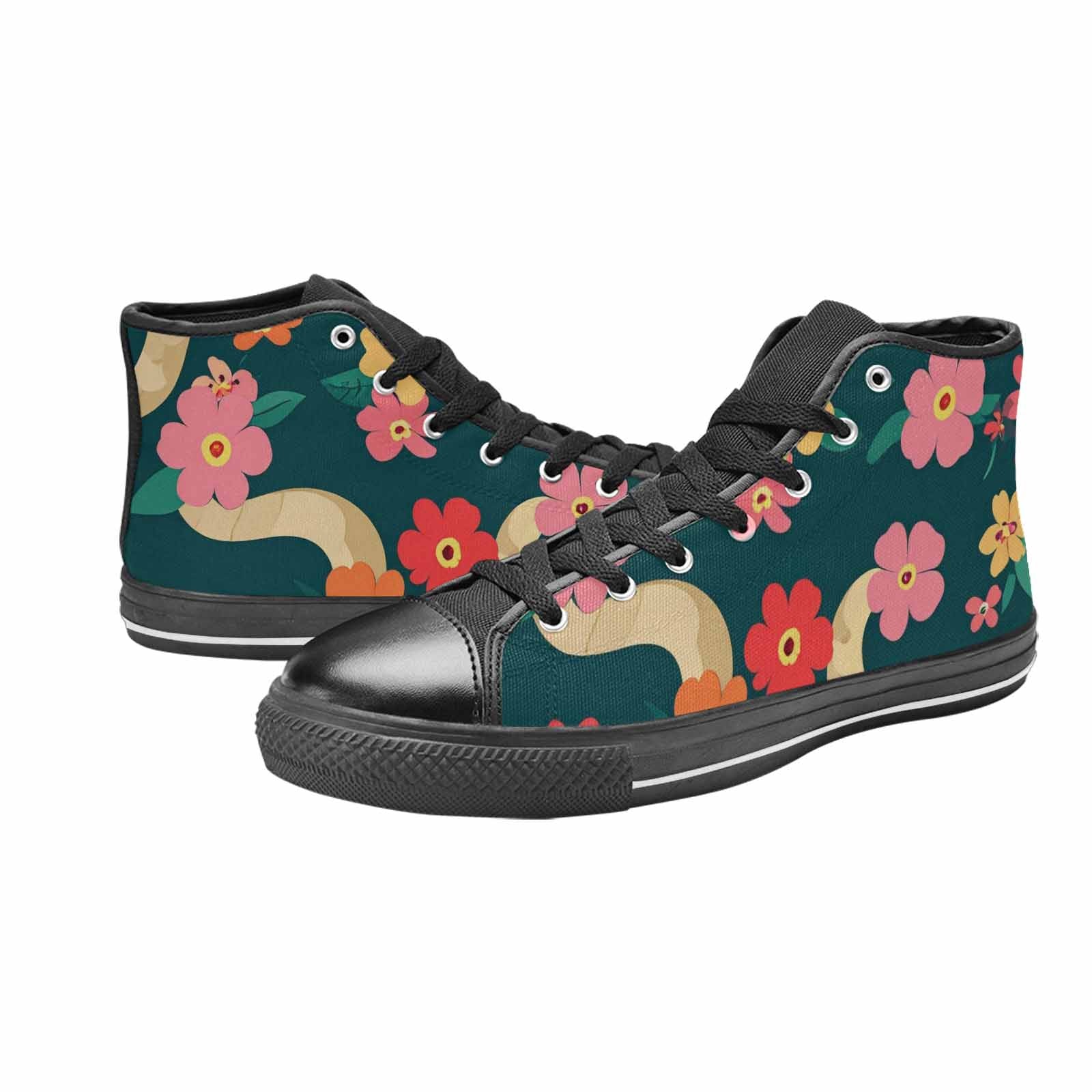 MEN'S Floral Snake Print High Top Canvas Neon Fantasy Custom Shoes