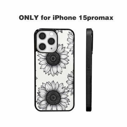 iPhone 15 Pro Max Case — Minimalist Black Line Art Sunflowers On, Custom Made Phone Cover