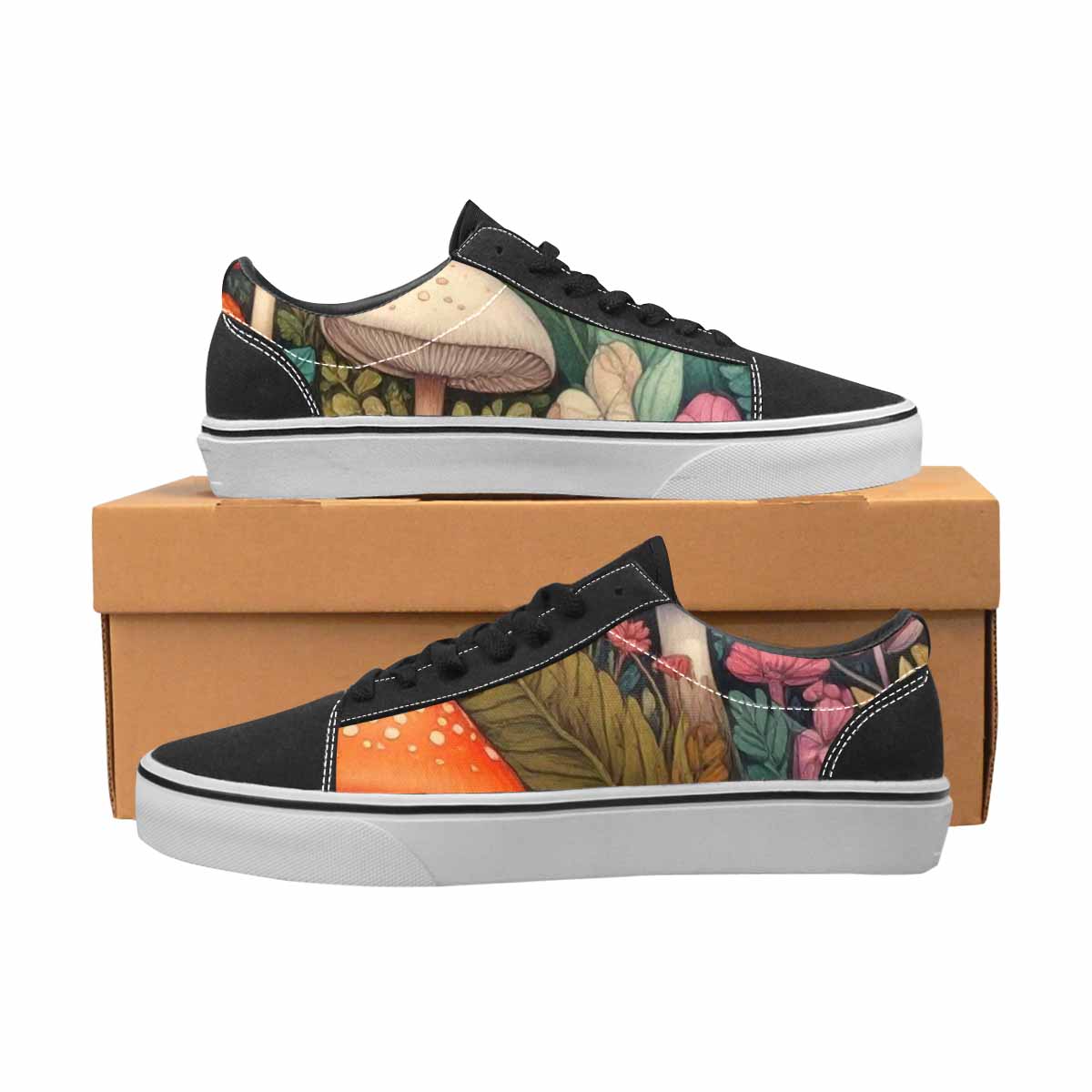 WOMEN'S Mushrooms  Botanical Mushrooms Lace-Up Canvas Kaleidoscope Sneakers